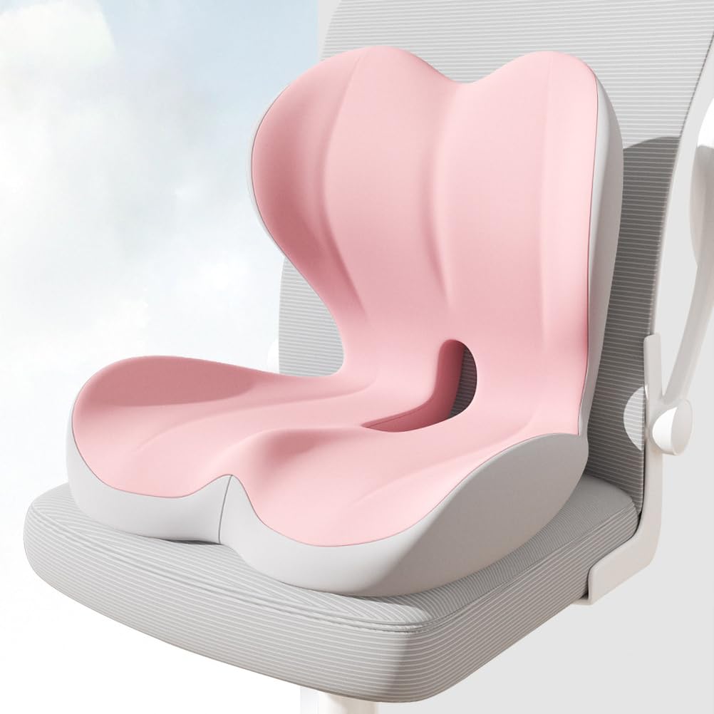 Cuscino per Seduta in Memory Foam, Cuscino per Sedia da Ufficio con Supporto Lombare E per La Schiena per Alleviare La Pressione, Cuscino per Sedile Auto,Scrivania,Sedia da Gaming,Rosa