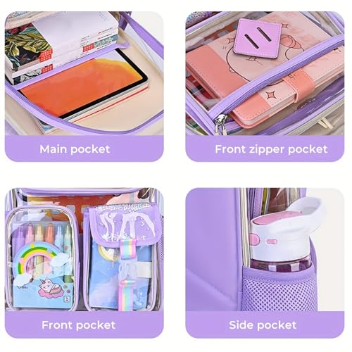 Clear Transparent Backpack for kids,Heavy Duty PVC Cute School Bookbag for Girls Boys Stadium Approved See Through Backpack (PURPLE)4