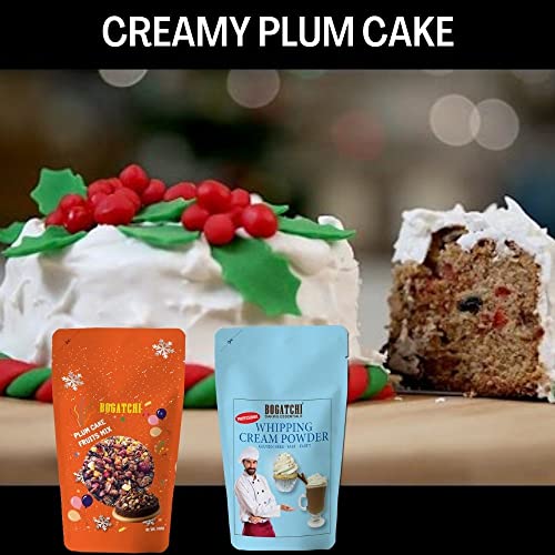 Image of BOGATCHI Whipping cream combo for plum cake, Xmas Cake Special - Christmas Plum cake fruits mix with Rich Whipping cream, Vanilla Whipped Cream, 180g|FREE Christmas Plum Cake Fruit Mix (100g)