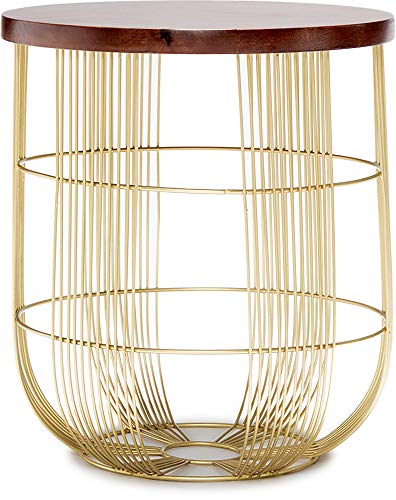 Finch Maxwell Gold Metal Side Small Round Accent Drum End Table For Living Room Or Bedroom Fully Assembled Solid Wood Top #TOP7