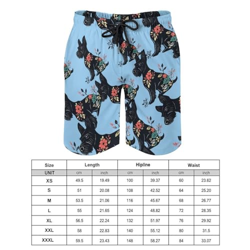 Scottish Terrier Floral Men's Swim Trunks Quick Dry Board Shorts Hawaiian Beach Shorts With Pocket2