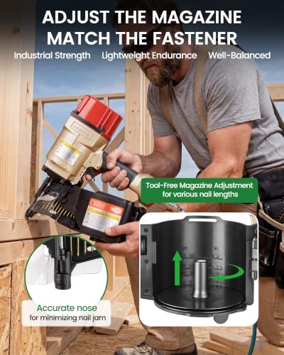 Image of meite CN80B Coil Nailer Pneumatic Nail Gun for 15 Degree 1-3 /4 inch to 3-1 /4 inch