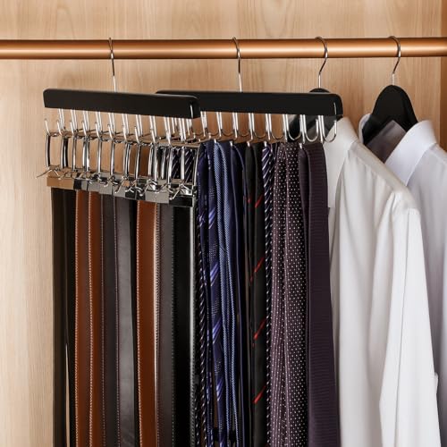 Topia Hanger 2 In 1 Belt Tie Hanger For Closet Max 30 Belts With 30 Ties Capacity, 20 Hooks Belt Tie Racks Wooden Hanger For Closet Organizer Storage "U" Fit For Belt And Inch一 Inch Fit For Tie thumb #4