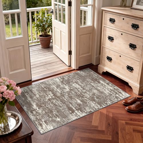Tapete decorativo 3x5 pies antideslizante lavable marrón miniatura 2