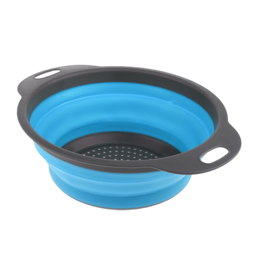 Camping Hiking Collapsible Colander Kitchen Folding Strainer Basket L Blue