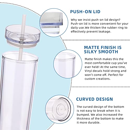 Volhoply 20oz Plastic Skinny Tumblers Bulk 4 Pack,Double Wall Tumbler with Lid and Straw,BPA Free Matte Acrylic Water Cups for Parties(Clear,4 Set) - Image 4