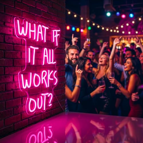 Image of Neon Sign, What If It All Works Out Neon Signs for Wall Decor - Pink Motivational LED Light for Home, Office, Room - USB Powered Light Up Sign Decorations