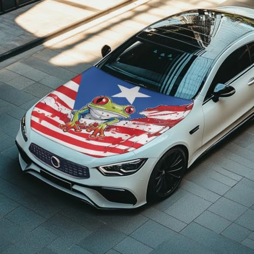 Image of Coqui Frog Car Hood Cover Protector for SUV Sedans Trucks 59x39 Inch Stretchable Car Hood Wrap Blankets Waterproof Sun Proof Auto Patriotic Decorations