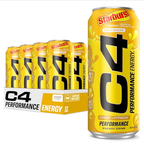 Proteínas, Cellucor C4 Energy Drink, Starburst Lemon, Carbonated Sugar Free Pre Workout Performance with no Artificial Colors or Dyes, 16 Oz, 12 Count