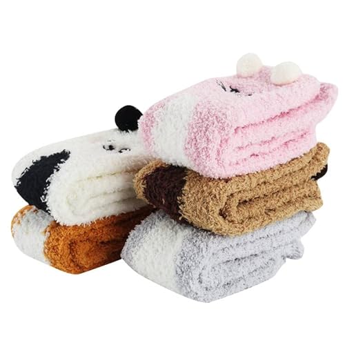 LUFEIS 5 Paires Chaussettes Moelleuses Chaussettes Femme Hiver Chaussettes Pilou Pilou Femme Epaisses Chaussettes Chaudes Chaussettes d'Hiver en Molleton de Corail Chaussons Chaussettes pour Femmes