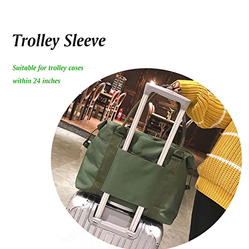 Sports Travel Duffel Bag for Women, Large Gym Tote Bag, Shoulder Weekender Overnight Carry On Bag with Trolley Sleeve, Workout Duffel Beach Bag Waterproof (Green)