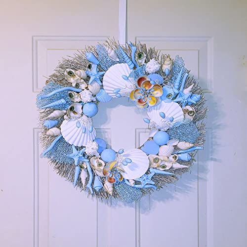 20" Seashell Wreath On White Twig With Sea Fans, Star Fish, & Sea Urchins In 5 Colors #TOP8