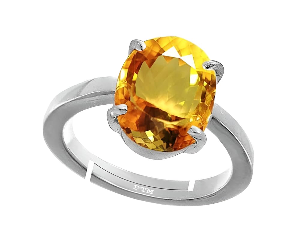 Natural Citrine/Sunehla 5.25 Ratti or 5 Carat Astrological Certified Gemstone Pure Sterling Silver/925 bis Hallmark Adjustable Ring for Men & Women - fba4525-image-33