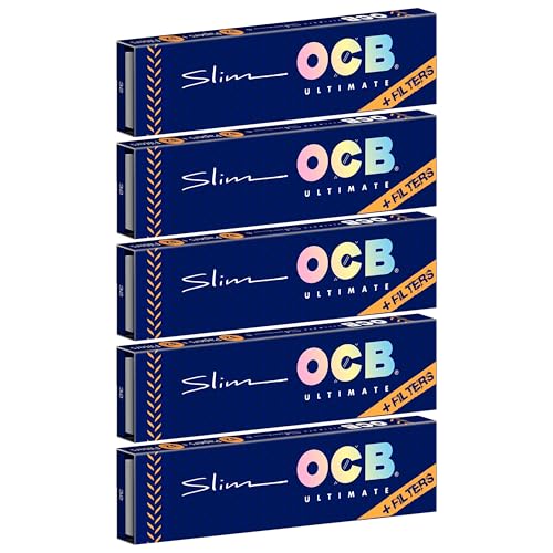 OCB Ultimate Cigarette Rolling Papers King Slim with Tips (5 Booklets) - World Thinnest Rolling Paper