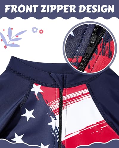 Image of Century Star UPF 50+ Girls Long Sleeve Swimsuit - Rash Guard Swimsuit Toddler Kids Teen One Piece Bathing Suit Zip 2-15Y