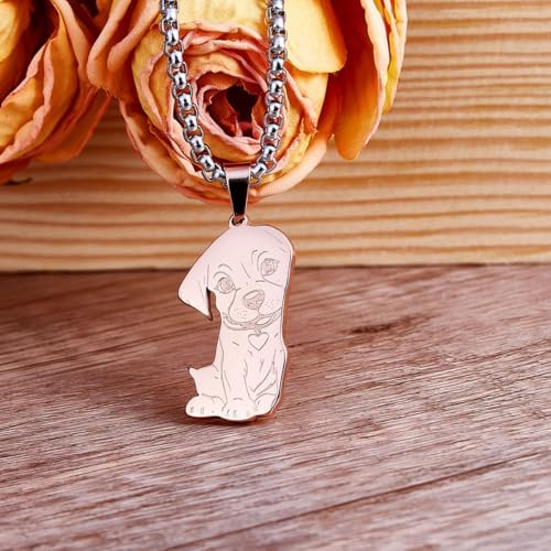 Colentine Dog Couples Necklace Cute Dog Sitting Puzzle Matching Necklaces Gift for Men Women (Rose Gold) — view 3
