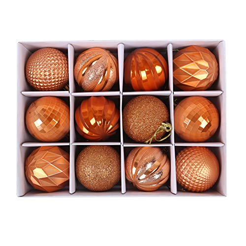 50mm  12 Set Glitter Christmas Ornaments for Christmas Tree Shatterproof Ball Pendant Xmas Tree Decorative Hanging Baubles for Holiday Party Home Decor (A-Orange 5cm/12pc)
