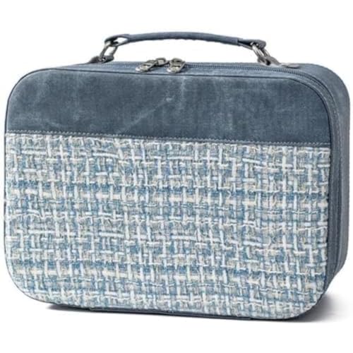 KQQKメイクポーチ化粧ボックス鏡付きコスメ収納大容量軽量小物入れ防塵防水整理簡単おしゃれ持ち運び便利耐久レディースプレゼントかわいい (25*11*18cm,ブルー)