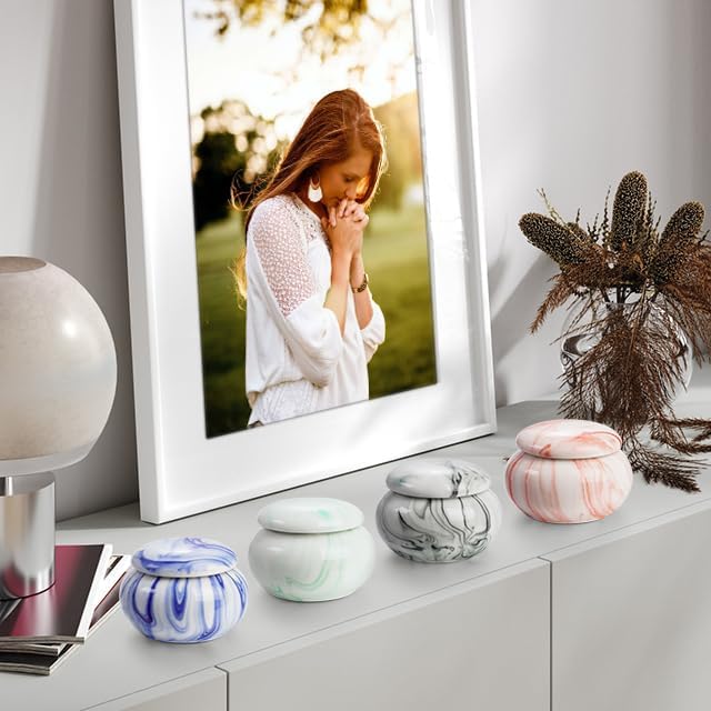 SOITIS Set of 4 Small Urns for Ashes, 1.57 Inches Ceramic Keepsake Urns, Tiny Urns for Human Ashes, Decorative Urns Memorial Mini Urns for Human Ashes with Box, Cremation Funeral Ashes-4 colors - Image 7