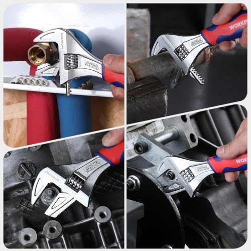 WORKPRO Wide Mouth Adjustable Wrench and Pipe Wrench 2-in-1, 42mm Extra Large Jaw Capacity, with Bi-Material Soft Grip 7 WORKPRO Wide Mouth Adjustable Wrench and Pipe Wrench 2-in-1, 42mm Extra Large Jaw Capacity, with Bi-Material Soft Grip - Image 7