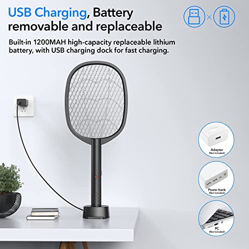 Image of Electric Fly Swatter Racket & Mosquito Zapper 4000v 2 in 1 USB Rechargeable Bug Zapper Mosquito Swatter for Indoor and Outdoor