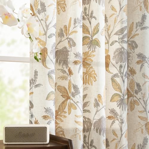 jinchan Linen Curtains for Living Room 96 Inches Long Tropical