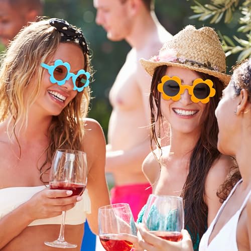 Matcheck 12/16 Pack Womens Flower Sunglasses Bulk 5.7" Adults Round Flower Glasses Summer Outdoor Beach Pool Party Eyewear2