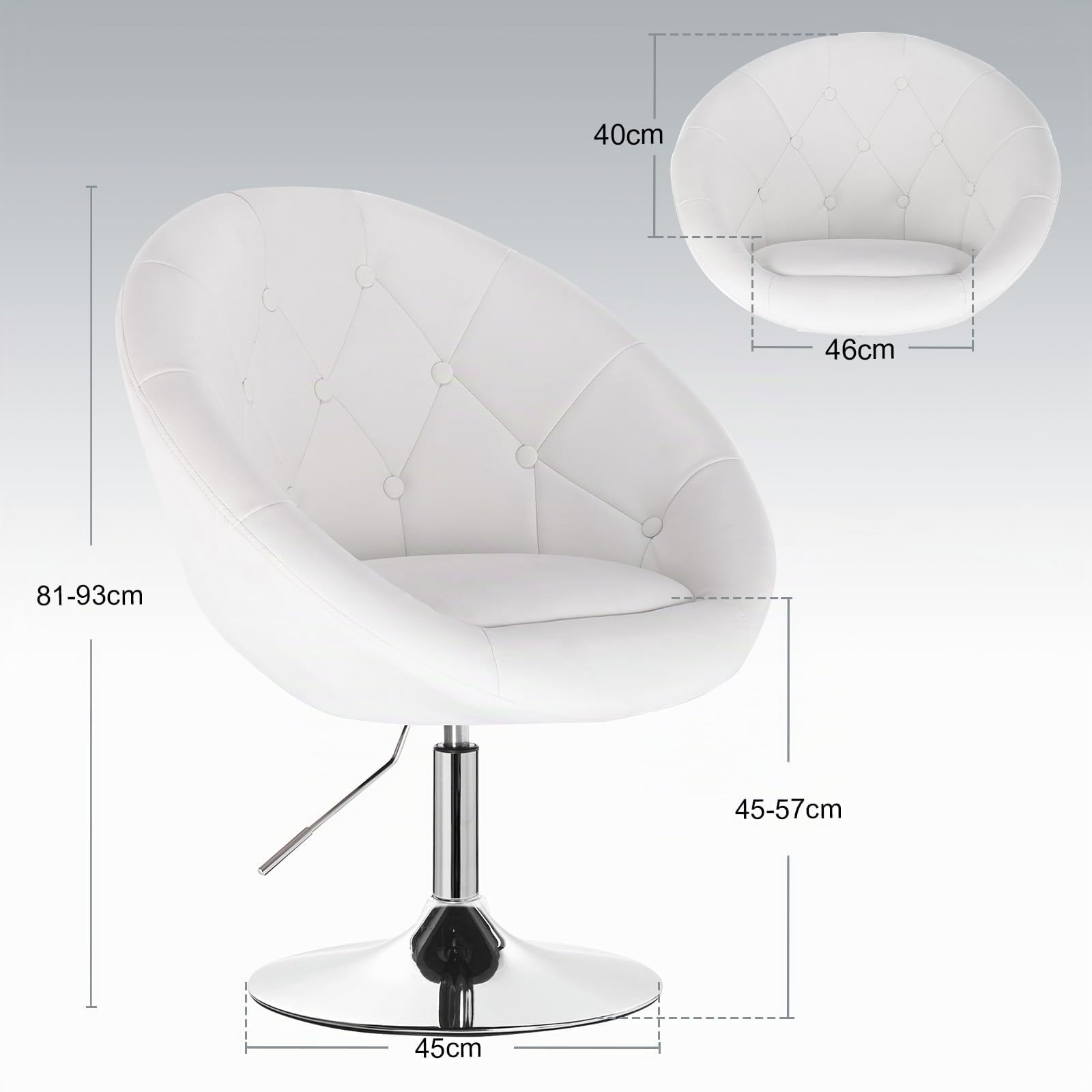WOLTU Schminktisch Stuhl, Loungesessel 360° drehbar höhenverstellbar mit Armlehne Rückenlehne, Schminkstuhl für Schlafzimmer & Wohnzimmer, Hocker aus Kunstleder, Weiß