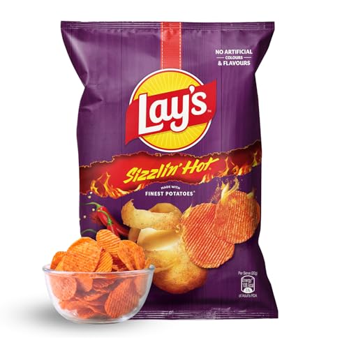 Image of Lay's Sizzlin' Hot Potato Chips 48g /52.9g, Crispy Wavy Chips and Snacks