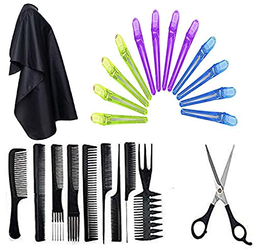DEXO Professional Salon Accessories Combo For Hairdressing 9 Pcs Comb Set, Waterproof Hair Cutting Sheet And Section Clip With Scissors For Both Man Woman Use (Pack Of 1)-image-36