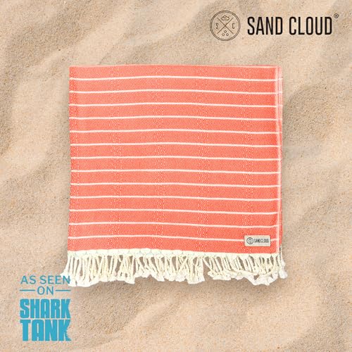 Sand Cloud Turkish Beach Towel - Sand Proof - 100% Certified Organic Turkish Towel - Quick Dry Towel for Beach, Picnic, Blanket or Bath Towel - As Seen on Shark Tank - Gocek (Coral)