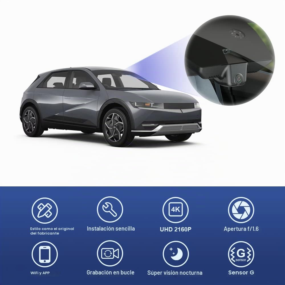 Fitcamx Dash CAM Adecuado para Hyundai IONIQ 5 2022 2023 2024 Sel Limited (with Auto Dimming), OEM Cámara de Coche 4K 2160P Video WiFi, G-Sensor, Grabación en Bucle, WDR, Plug & Play, Tarjeta de 64GB
