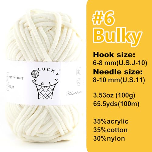 Image of 100g Yarn for Crocheting and Knitting,66yds /60m Cotton Yarn for Beginners,Cotton-Nylon Acrylic Blend Yarn for Beginners Crochet Kit Making(White)