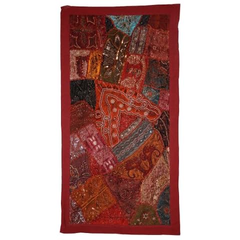 Marubhumi Attractive Indian Home Decor Wall Hanging Tapestry with Beads, Embroidery, Mirror, Sequins & Old Sari Patchwork, 152 X 51 Cm Cover
