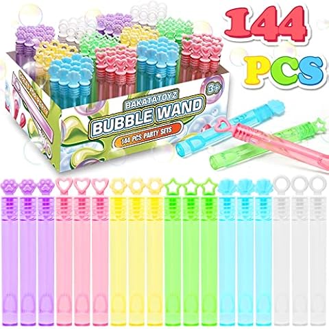 144 Pack 6 Color Mini Bubble Wands Bulk for Kids Party Favors, Pastel Rainbow Party Supplies for Birthday Baby Shower Wedding, Goody Bag Filler Gift for Children, Summer Outdoor Toys for Girls & Boys Cover