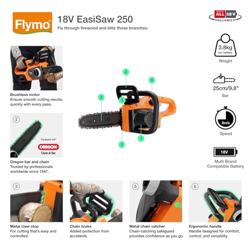 Flymo 18V Easisaw 250 4.0 Cordless Battery Chainsaw Kit - 2