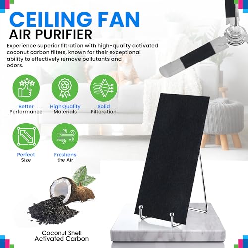 Image of Ceiling Fan Filters for Blades - Coconut Shell Activated Carbon Unscented Dust Catcher Ceiling Fan Filter - Easy Peel & Stick on Fans - Blade Air Purifier Pads Absorbs Odor & Freshens the Air (10-Pcs)