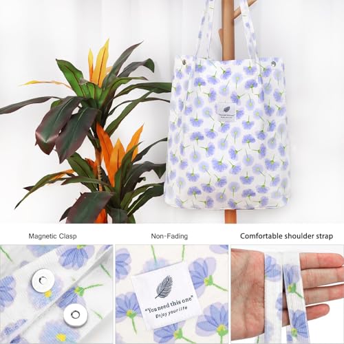Image of Kawn Corduroy Tote Bag Aesthetic Cute Canvas Tote Bags for Women Washable Shoulder Bag with Inner Pocket for Go-to Everyday Bag for Work Beach Travel and Shopping Grocery
