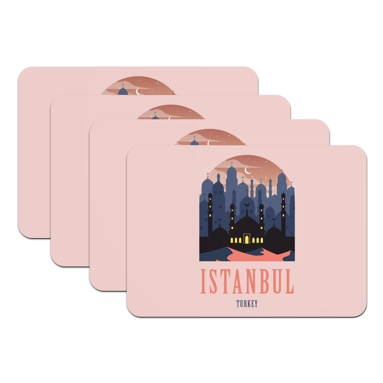 Sets de table grand format 39,5x28,5 cm rose motif monument Turquie avec gomme caoutchouc