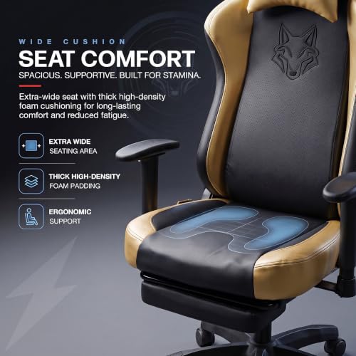 Image of DROGO Alpha-X Ergonomic Gaming Chair with Footrest | Premium PU Leather with 135 Recline | 2D Padded Armrest | Computer Chair for Study |Office Chairs for Work from Home With Neck Support(Black&Gold)