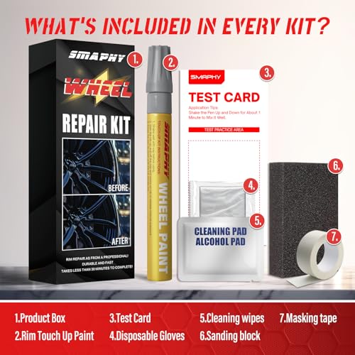 SMAPHY Silver Rim Touch Up Paint, Wheel Scratch Repair Kit, Repair Curb Rash, Scratches, and Scuffs on Wheels Quickly and Easily, Universal Color Silver Wheel Paint - Thumbnail 6