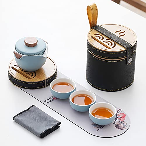 Travel tea set chinese tea set kung fu cup gaiwan tea set portable tea set?All-in-one Teapot,3 Teacups,1 Travel Bag,1 Tea Tray (Color : Blue)