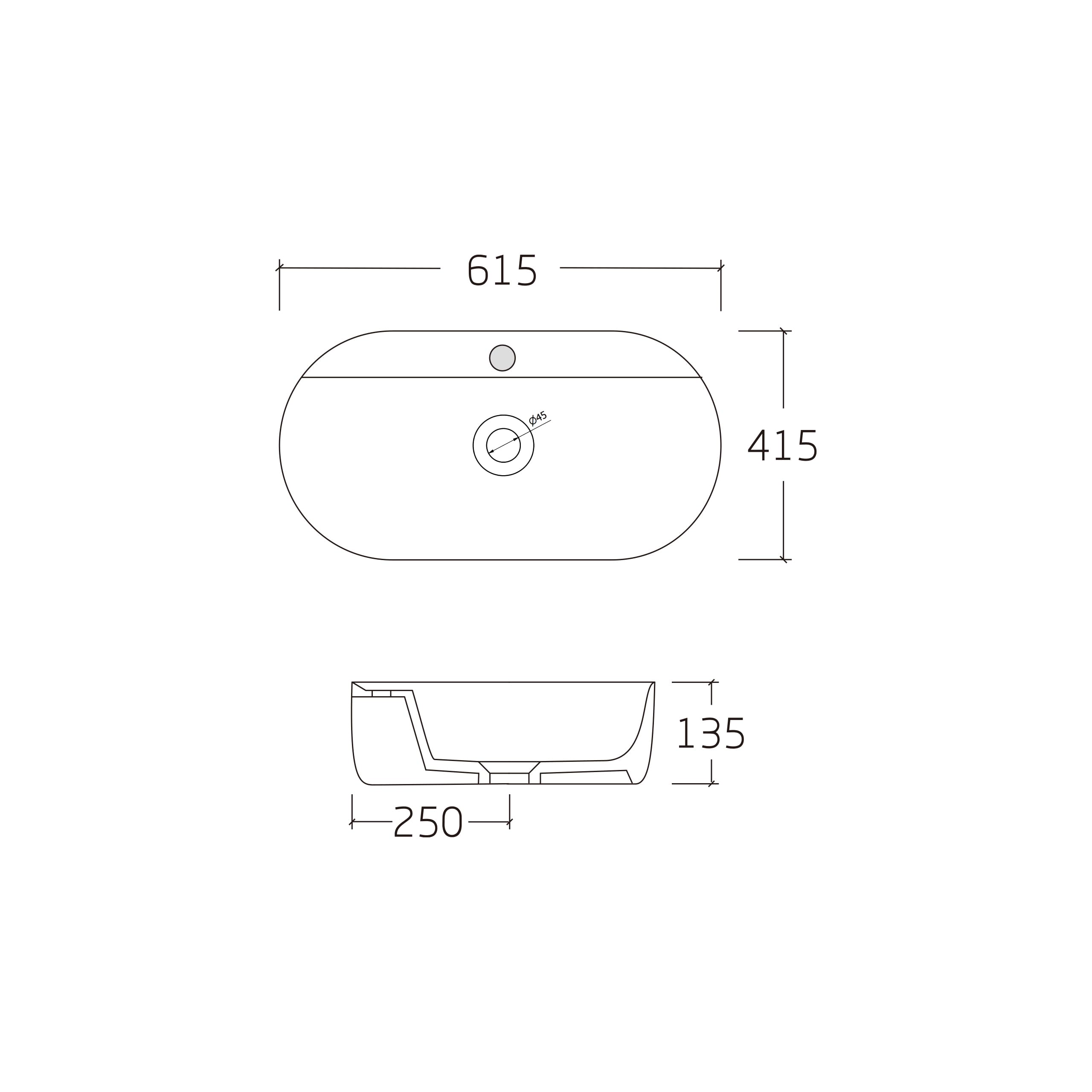 AQUAUNO Lavabo sobre encimera Lana, ovalado, 61,5 x 41,5 cm, cerámica blanca con agujero para grifo sin rebosadero, cuenco de lavado de cerámica sanitaria para baño