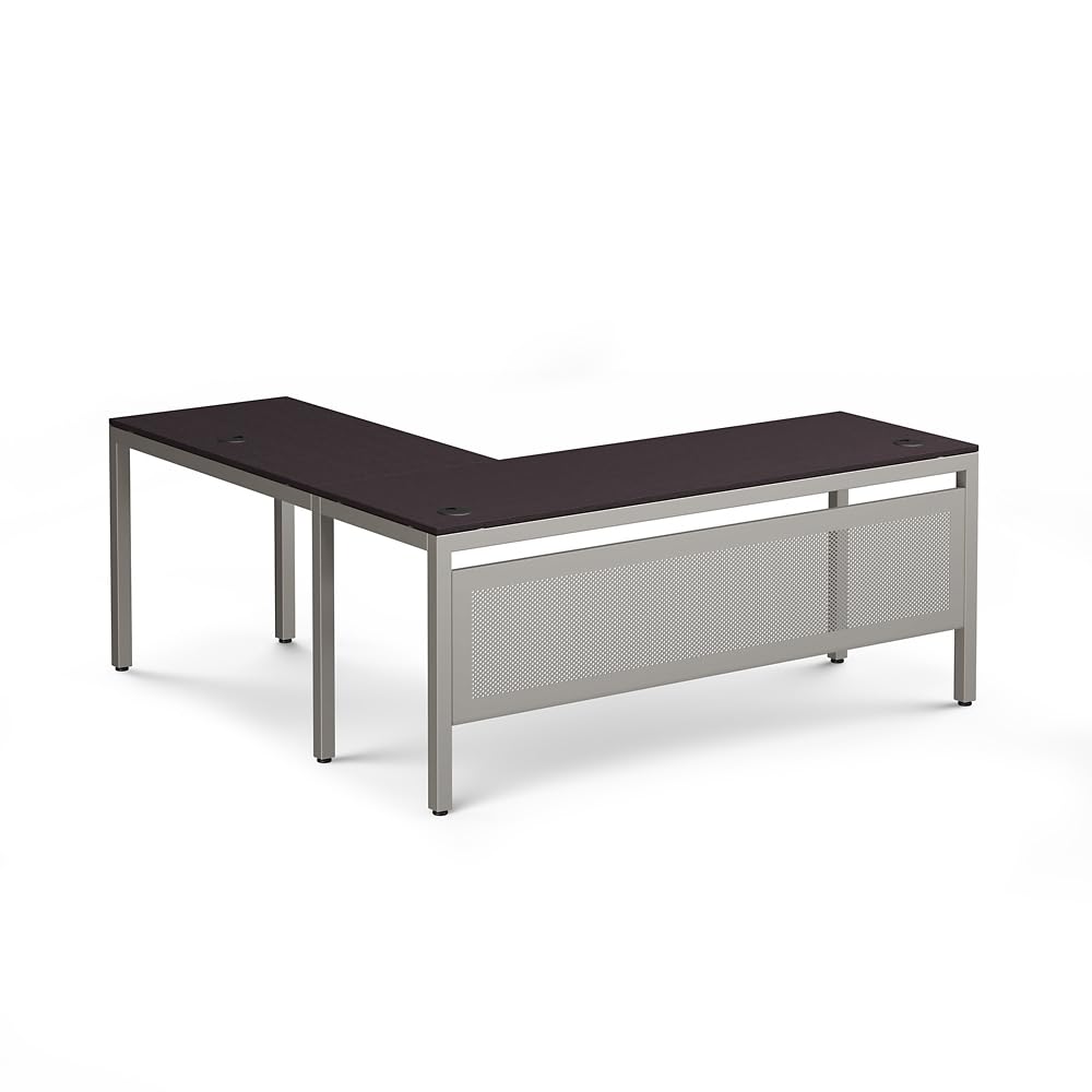 nbf signature series at Work Reversible L-Shaped Executive Office Desk - Durable Espresso Laminate Computer Desk with Steel Frame - 72" W x 72" D
