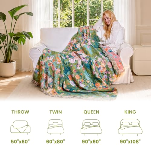 Image of MSGKV Boho Throw Blanket 50 inchx60 inch Cotton Floral Muslin Blanket for Sofa