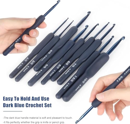 Image of VIRADHAM Crochet Kit for Beginners, 9-Piece Ergonomic Crochet Hooks Set with Yarn Balls, Stitch Markers, Plastic Needles & Scissors - Complete Knitting & Craft Starter Kit (Black Hook Soy+Yarn)