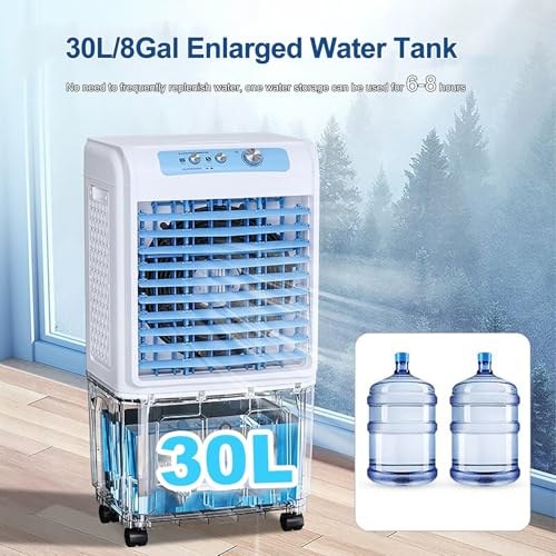 Enfriador de aire portátil, oscilación de 120°, ventilador de hielo de 3 velocidades, tanque de agua de 20-40 litros, enfriador silencioso y de bajo consumo para comodidad de verano en interiores y