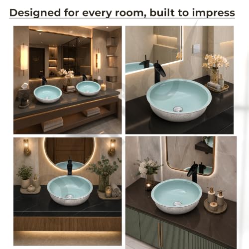 Image of Plantex Ceramic Round Basin for Bathroom /Table Top Basin /Washbasin for Bathroom /Restaurant /Hotel (16.5 x 16.5 x 6 Inch)