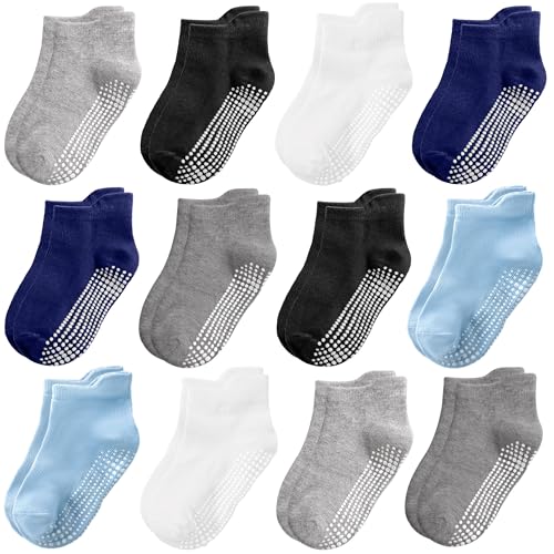 Image of Tphon Non Slip Toddler Socks 12 Pairs Kids Grip Sock for Boys Girls Baby Ankle Socks with Gripper for 0-7 Year Children
