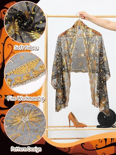 1920s Shawl, Scarf Gold Black Glittering Outfits Wraps for Women Halloween Party Holiday Costume Accessories3